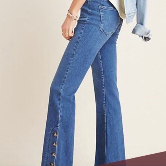 Pilcro Button-Hem High-Rise Bootcut rough hem Jeans - Picture 1 of 6